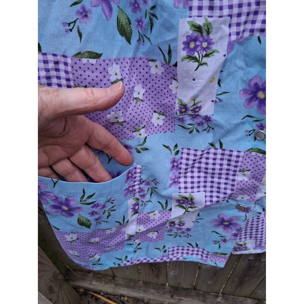 Women's Smock Apron Moo-Moo Snap-Up Purple & Blue Floral Patchwork 1X Moon Dance - Picture 6 of 6